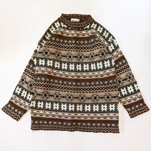 Vintage Christina Brown Tan Black Striped Geo Pattern Sweater